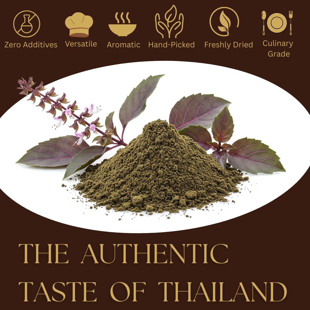 Organic Thai Holy Basil Powder 8 OZ - Premium Ground Hot Spice - Culinary Seasoning for Soups, Stir-fries, and Asian Cuisine