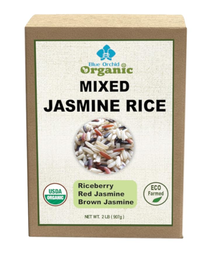 Organic Mixed Rice - 3 Kinds of Thai Rice Medley: Brown Jasmine, Black Jasmine Riceberry, and Red Jasmine - High Fiber Gluten Free Superfood 2 LB