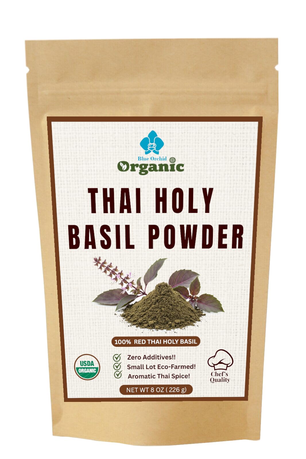 Organic Thai Holy Basil Powder 8 OZ - Premium Ground Hot Spice - Culinary Seasoning for Soups, Stir-fries, and Asian Cuisine