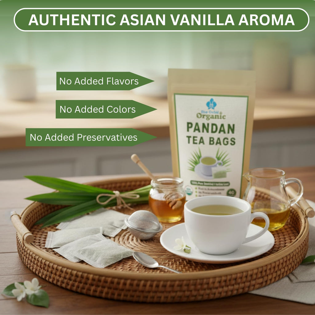 Organic Pandan Tea Bags - Dried Thai Pandanus Gourmet Herbal Tea - Cut and Sifted - 40 Teabags Decaffeinated