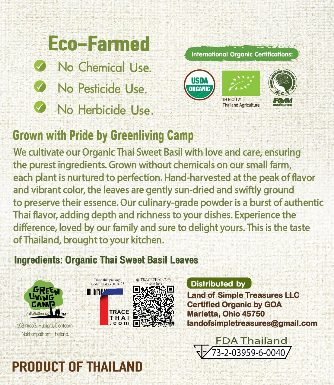 Organic Sweet Basil Powder - Premium Ground Thai Spice - Culinary Seasoning for Soups, Sauces, Pasta, and Pesto