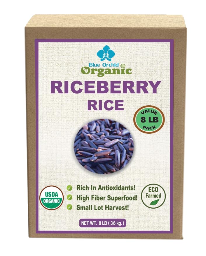 Organic Riceberry Rice Value Pack - Purple Thai Black Jasmine Rice - USDA Certified - Premium Freshness - Small Lot Harvest Direct from our Farm to your Table - 8 LB