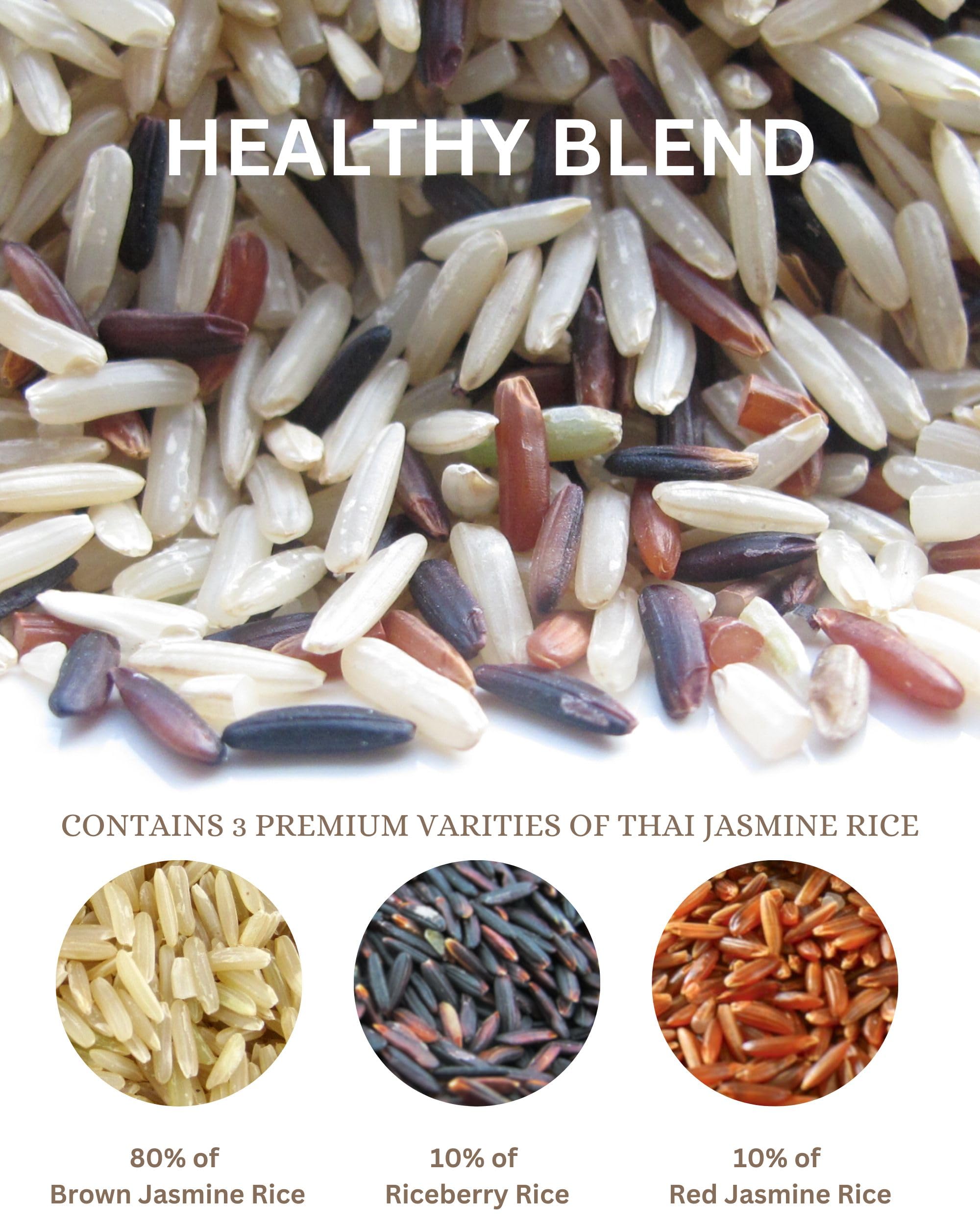 Organic Mixed Rice - 3 Kinds of Thai Rice Medley: Brown Jasmine, Black Jasmine Riceberry, and Red Jasmine - High Fiber Gluten Free Superfood 2 LB