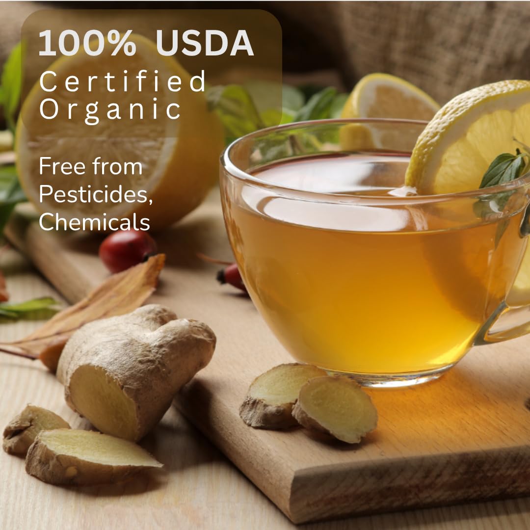 USDA Certified Organic Dried Ginger Root Slices 2 OZ - Premium Sun Dried Thai Spice, Carefully Cut & Sifted Zingiber Officinale for Flavorful Teas, Warming Soups, and Authentic Asian Cuisine