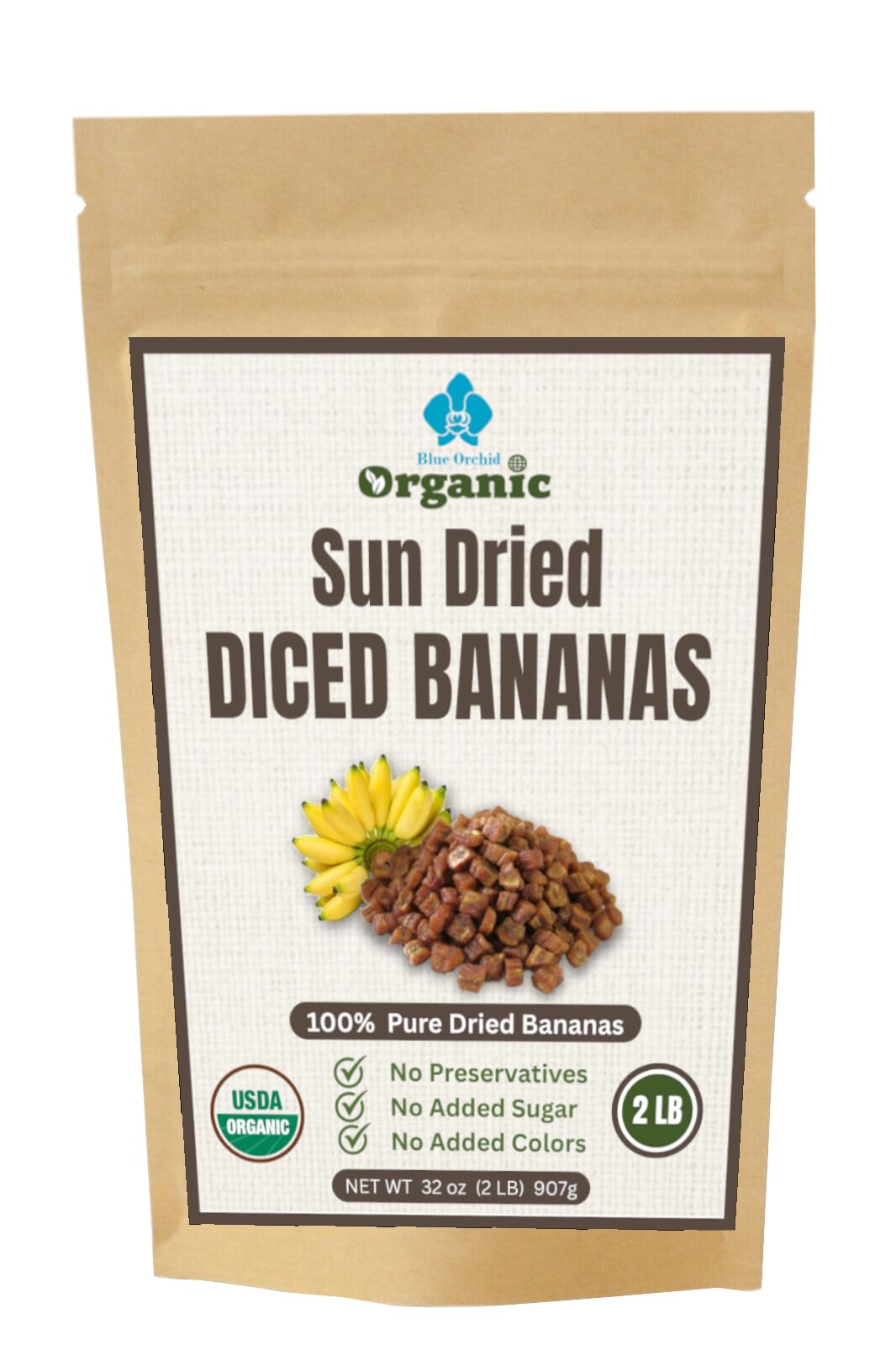 Organic Sun Dried Bananas Diced Fruit Pieces - Healthy Thai Natural Fruit Snacks - Soft and Chewy - No Sugar Added - No Preservatives - Unsulfured