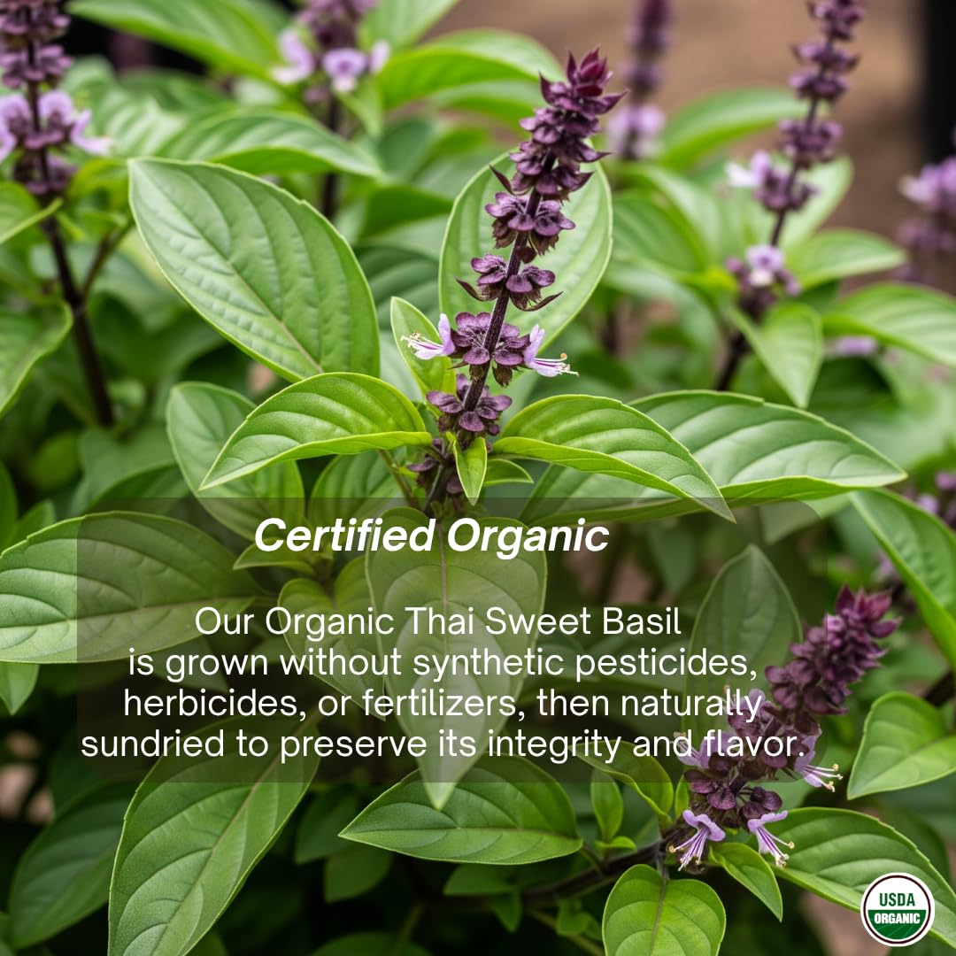 Organic Sun Dried Crushed Sweet Basil Leaves 1 OZ - Thai Spice for Aromatic Seasoning in Soups, Sauces, Pasta, Asian and Italian Pesto Recipes