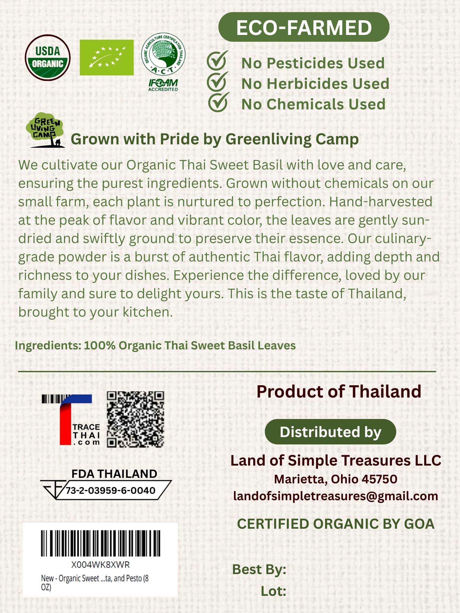 Organic Sweet Basil Powder - Premium Ground Thai Spice - Culinary Seasoning for Soups, Sauces, Pasta, and Pesto