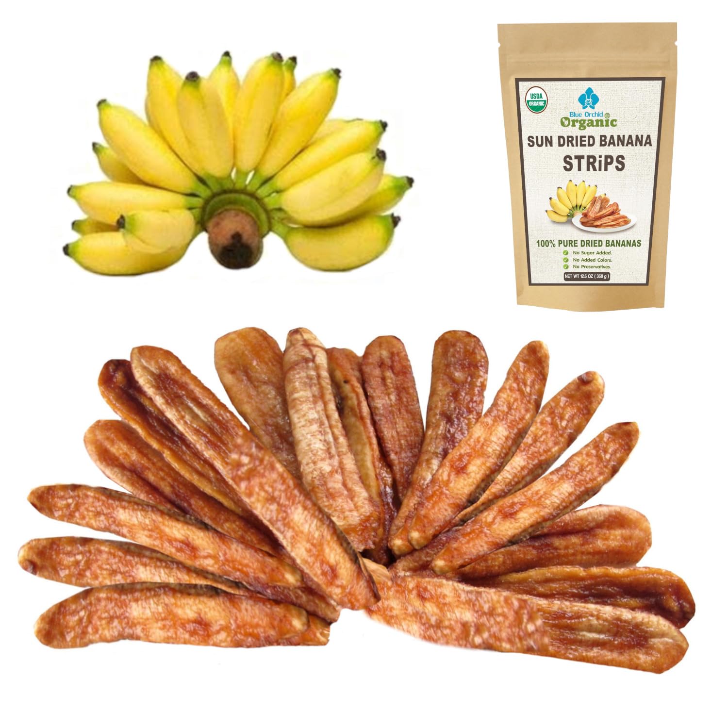 Organic Sun Dried Banana Strips - No Sugar Added - No Preservatives - Unsulfured - Soft and Chewy - Natural Fruit Snacks 12.6 OZ