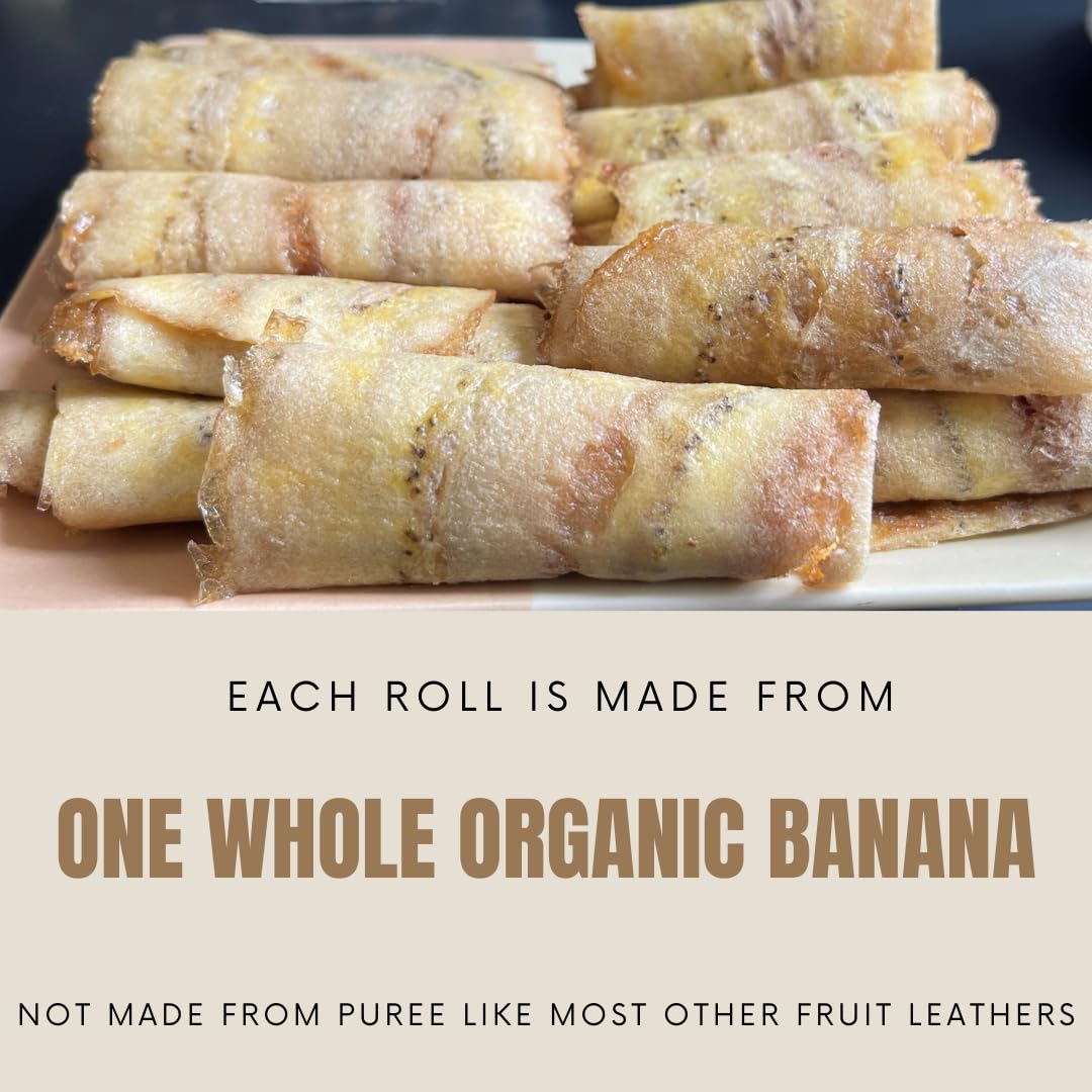 Organic Sun Dried Banana Snacks - Natural Fruit Leather No Sugar Added - No Preservatives - Unsulfured - Soft and Chewy - Bulk Value Pack