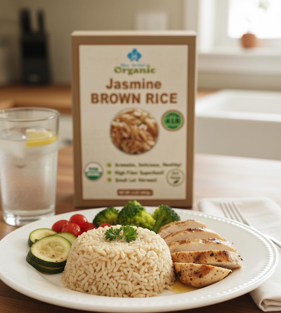 Organic Brown Jasmine Rice from Thailand - Whole Grain Vegan Natural Healthy Superfood Gluten-free - 4 LB