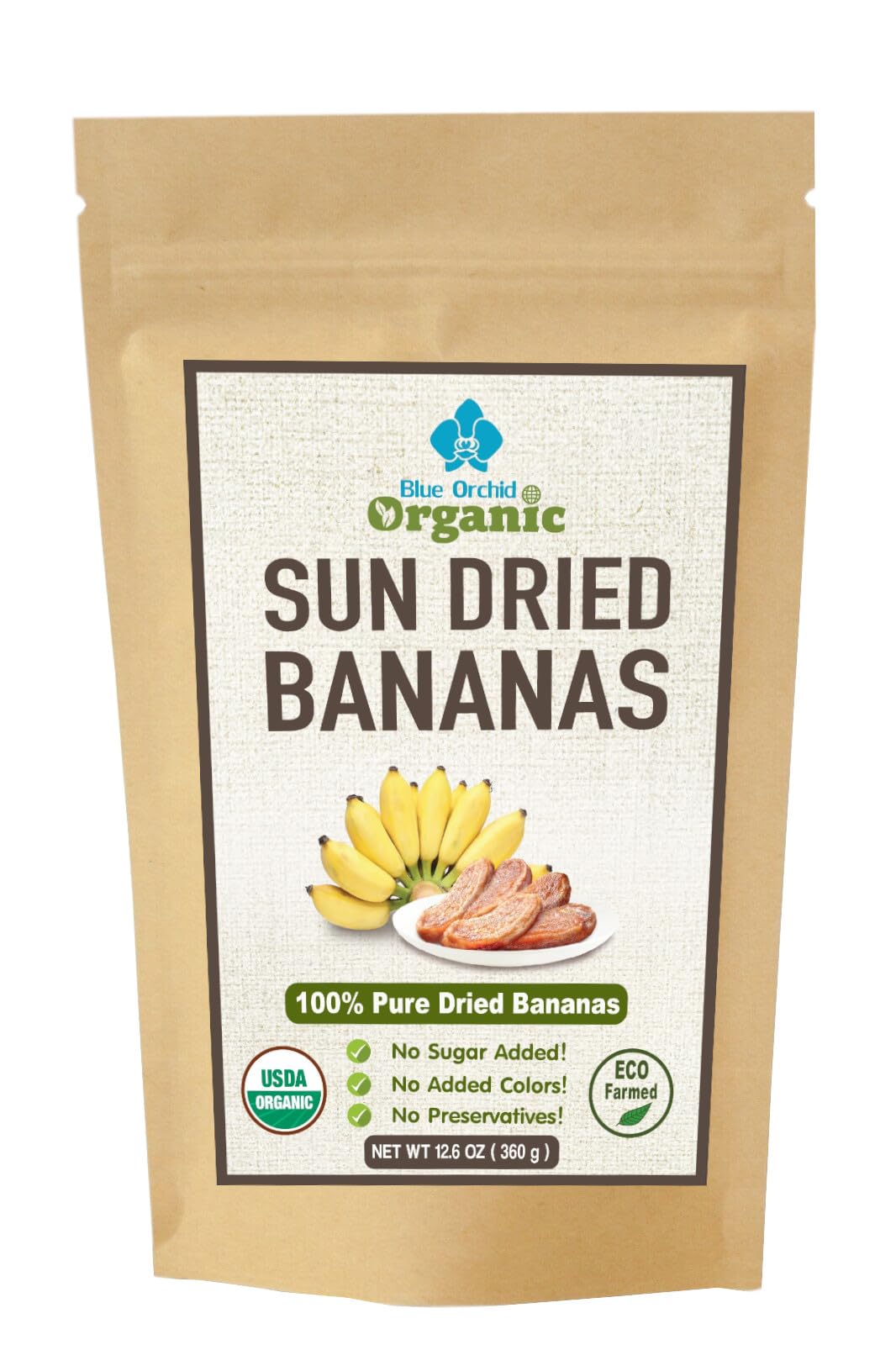 Organic Sun Dried Whole Bananas | No Sugar Added | No Preservatives | Unsulfured | Soft and Chewy Little Bananas | Thai Natural Fruit Snacks | Super Potassium Snack 12.6 OZ | Pack of 1