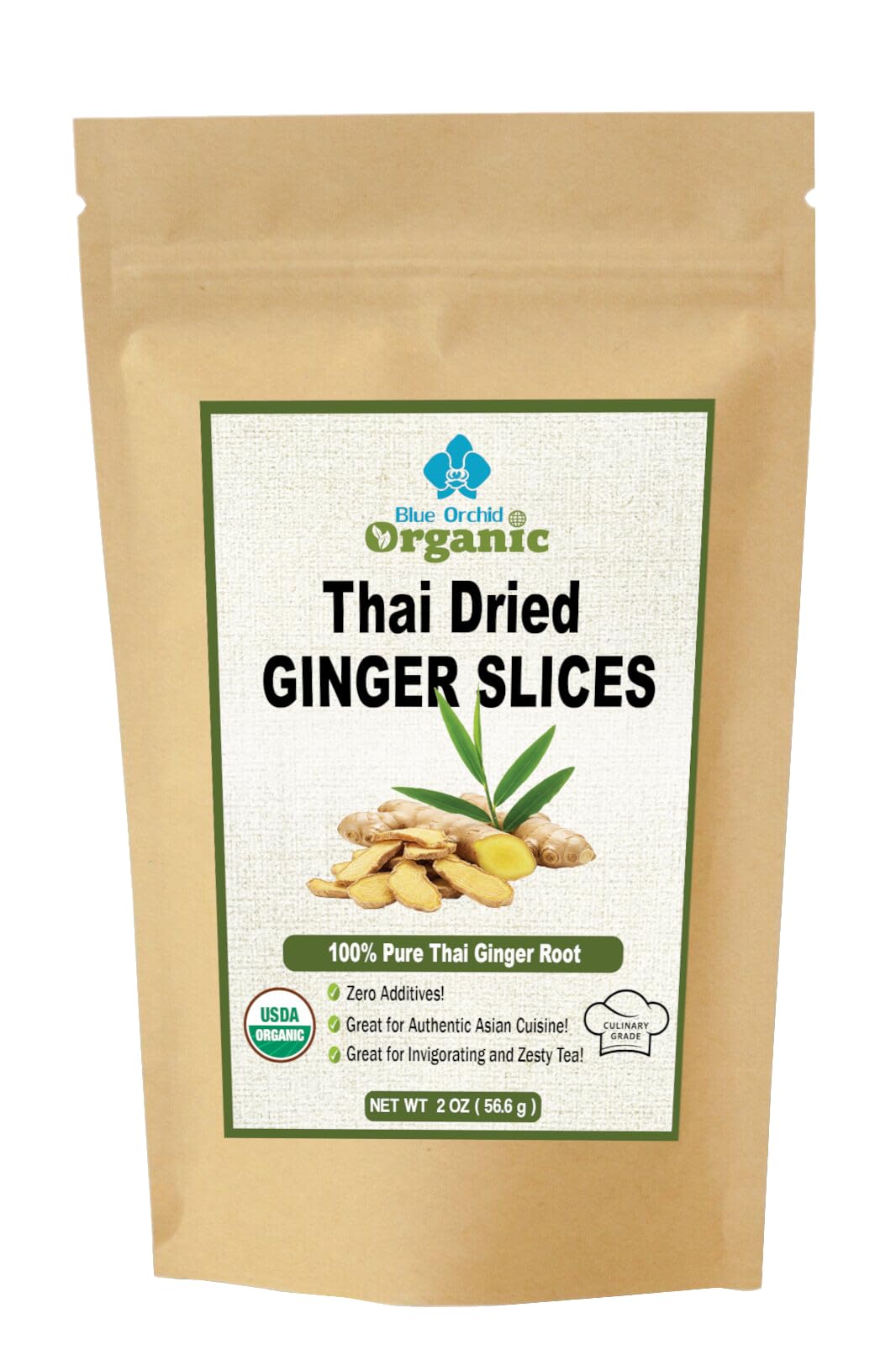 USDA Certified Organic Dried Ginger Root Slices 2 OZ - Premium Sun Dried Thai Spice, Carefully Cut & Sifted Zingiber Officinale for Flavorful Teas, Warming Soups, and Authentic Asian Cuisine