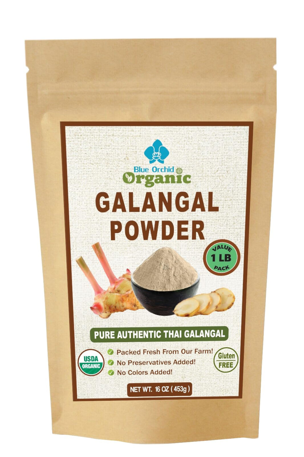Organic Galangal Powder - Galanga Spice Seasoning in Asian Cooking - for Thai, Indonesian, and Malaysian Cuisine 16 OZ