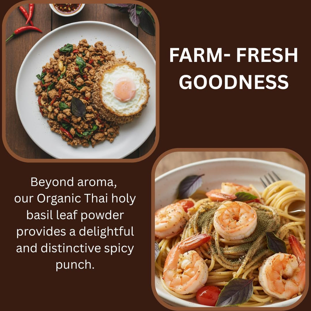 Organic Thai Holy Basil Powder 8 OZ - Premium Ground Hot Spice - Culinary Seasoning for Soups, Stir-fries, and Asian Cuisine