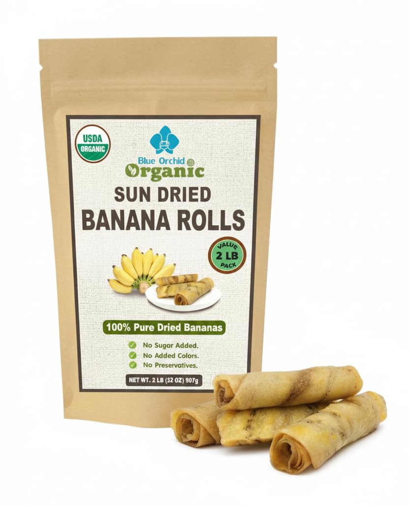 Organic Sun Dried Banana Snacks - Natural Fruit Leather No Sugar Added - No Preservatives - Unsulfured - Soft and Chewy - Bulk Value Pack