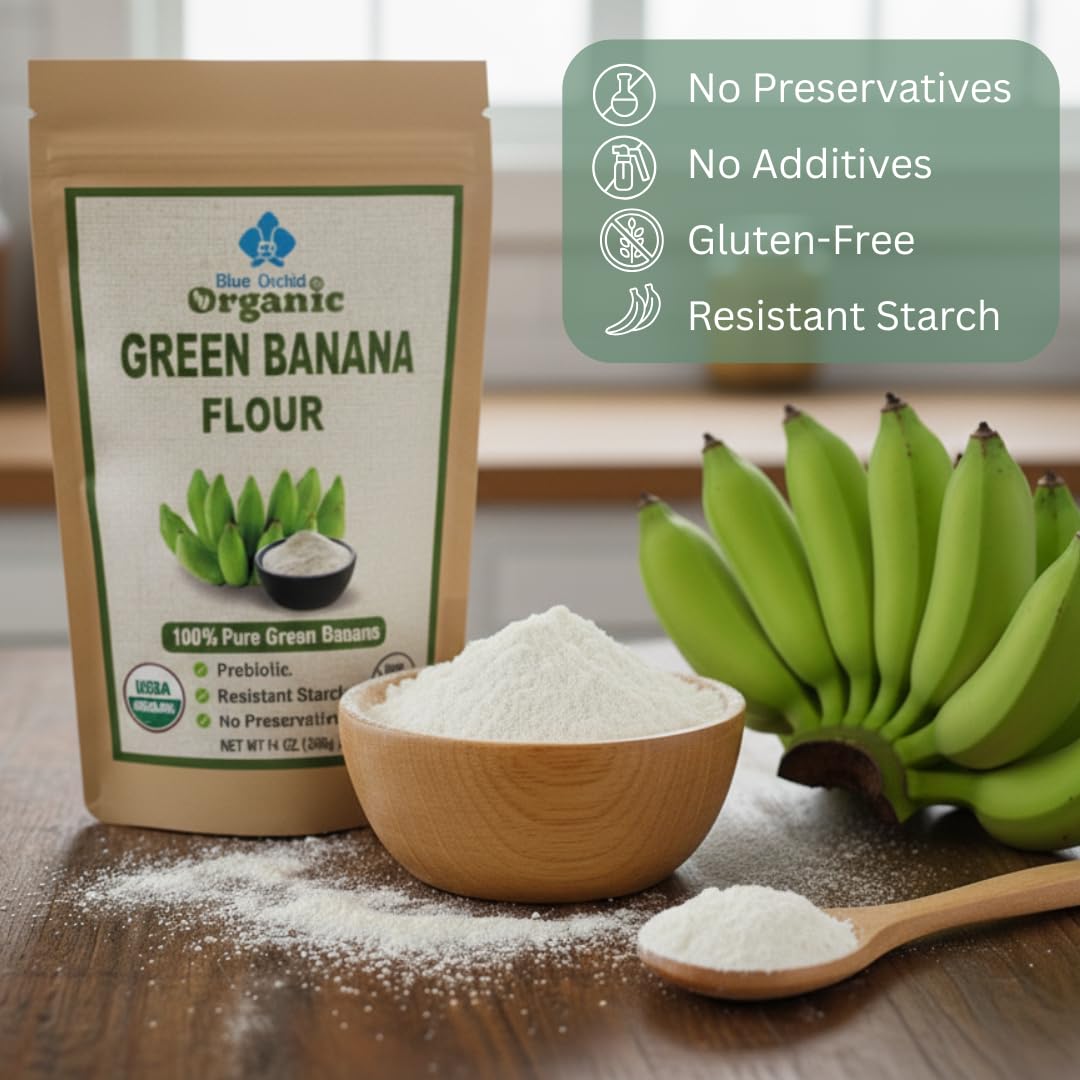 Organic Green Banana Powder - Resistant Starch - Superfood Pre-biotic Smoothie Powder - Flour Substitute for Baking - Gluten-Free - Grain-Free (14 OZ)