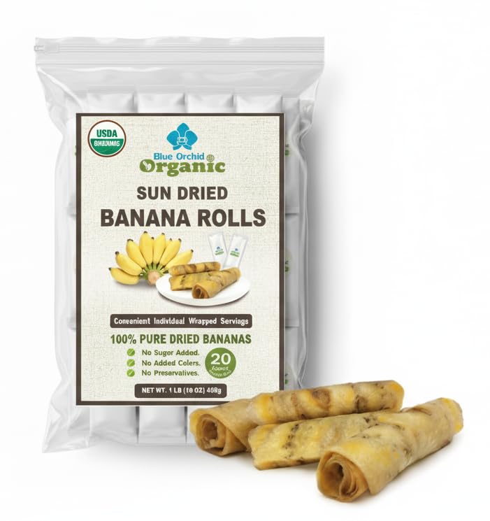 Organic Sun Dried Banana Snacks - Natural Fruit Leather No Sugar Added - No Preservatives - Unsulfured - Soft and Chewy - Bulk Value Pack