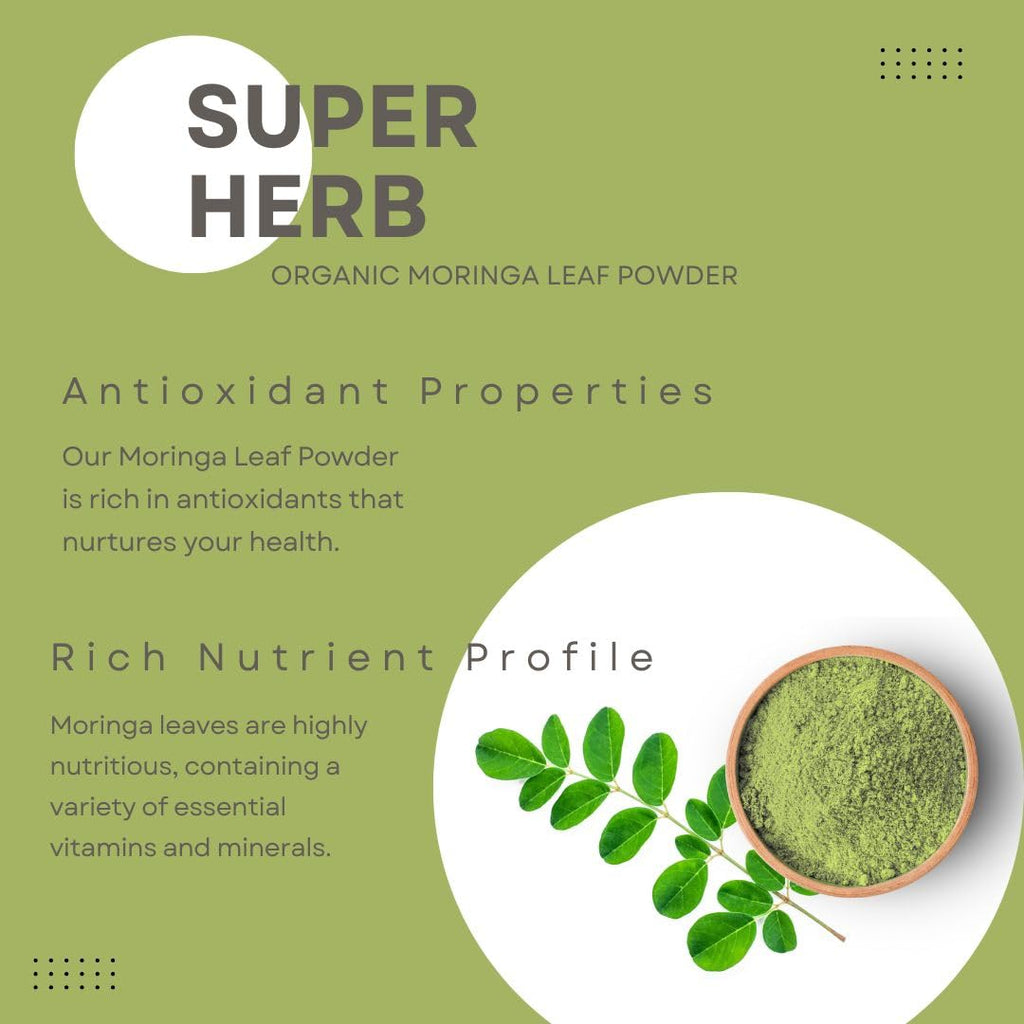 Organic Moringa Powder - Raw Sun Dried Oleifera Leaf Powder - for Healthy Herbal Tea, Smoothies, Sauces, and Dips