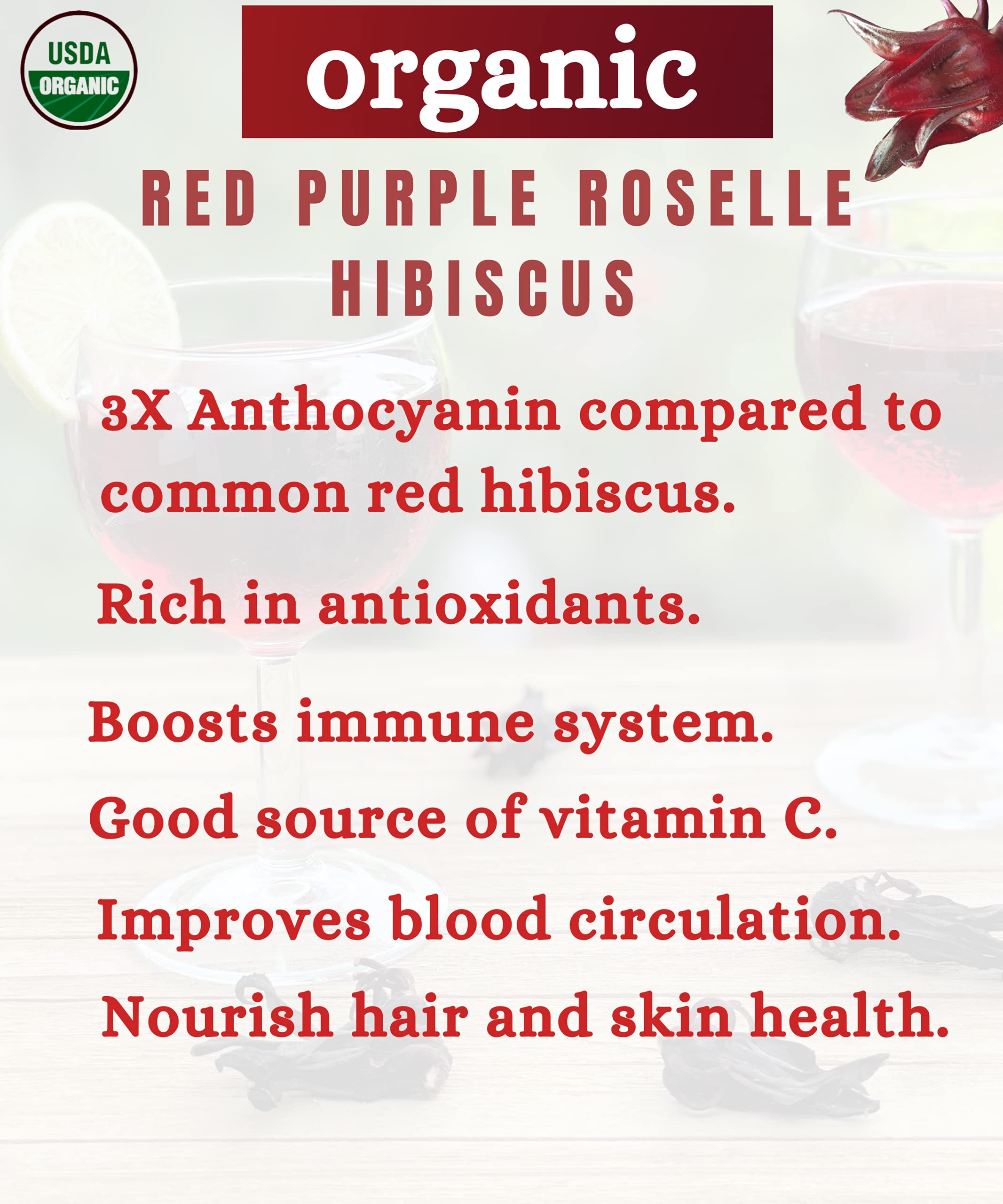 USDA Certified Organic Hibiscus Flower Powder - Sun Dried Thai Red Purple Roselle Herb - Matcha Powder for Tea Drinks Health Beauty
