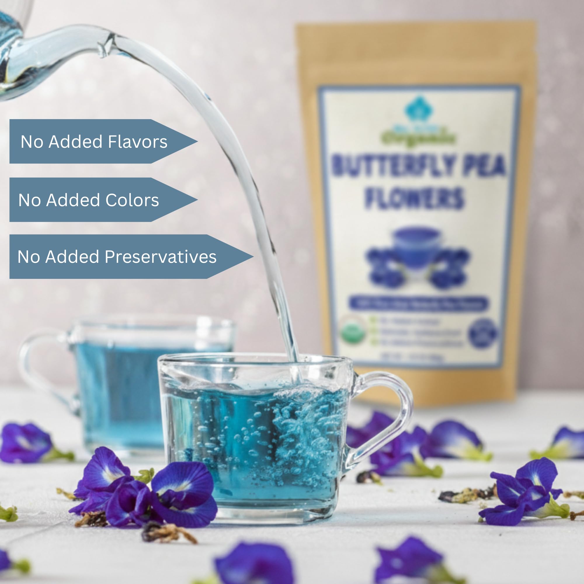Organic Butterfly Pea Flowers - Healthy Herbal Loose Leaf Blue Tea - Natural Food Coloring - Caffeine Free 1.75OZ