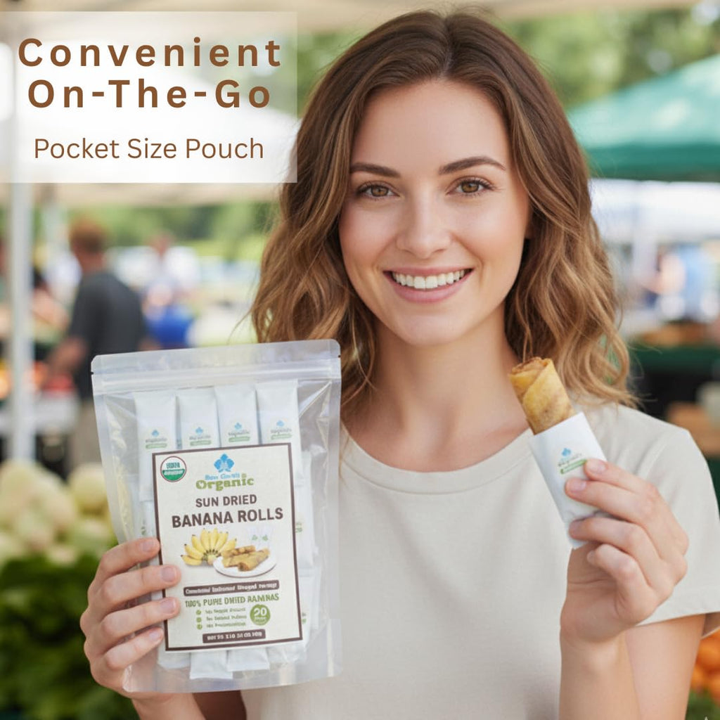 Organic Sun Dried Banana Snacks - Natural Fruit Leather No Sugar Added - No Preservatives - Unsulfured - Soft and Chewy - Bulk Value Pack