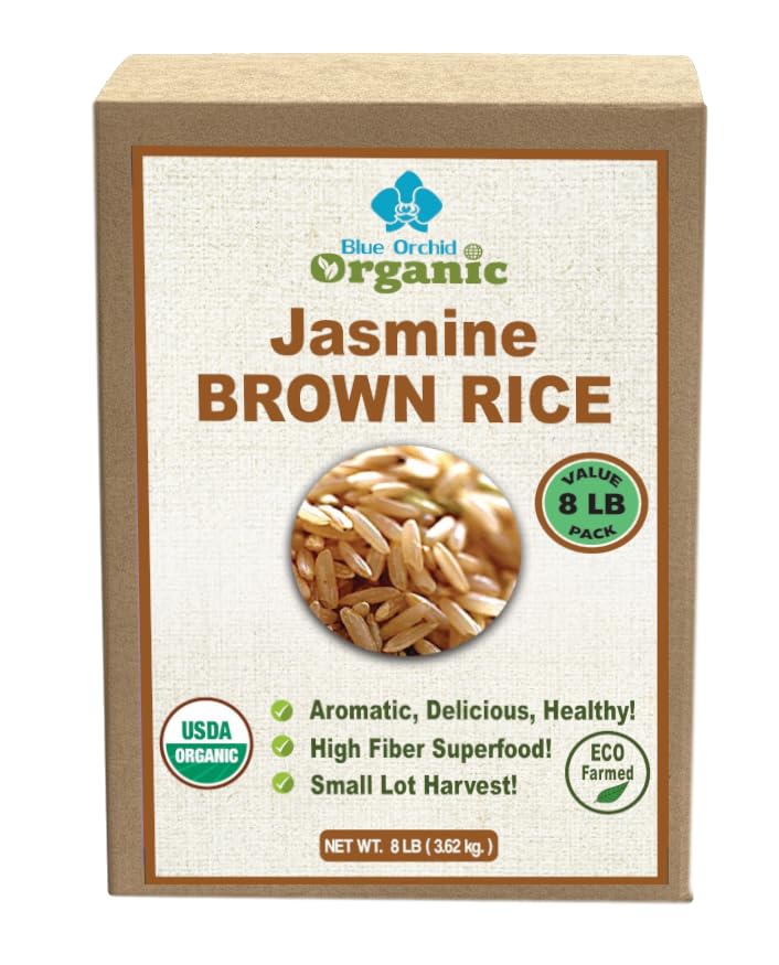 Organic Brown Jasmine Rice from Thailand Value Pack - Whole Grain Vegan Natural Healthy Superfood Gluten-free - 8 LB