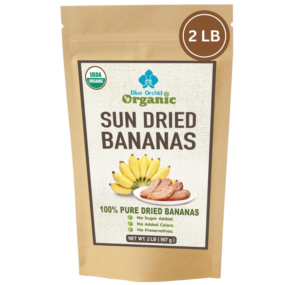 Organic Sun Dried Bananas Value Pack - No Sugar Added - No Preservatives - Unsulfured - Soft and Chewy Little Bananas - Thai Natural Fruit Snacks - 2 LB