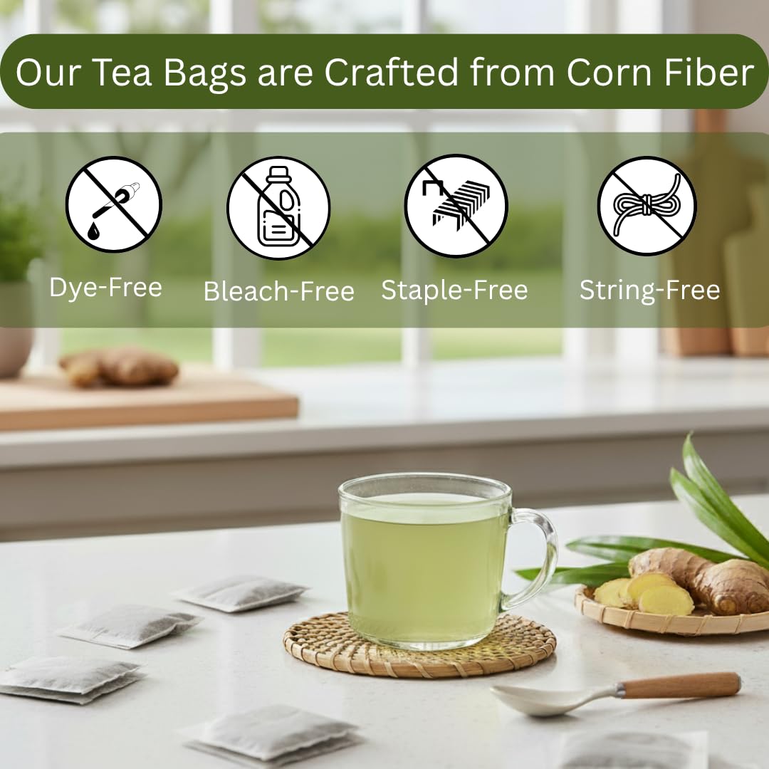 Organic Pandan Leaf and Ginger Root Tea Bags - Zesty Superfood Herbal Drink - 20 Natural Corn Fiber Sachets