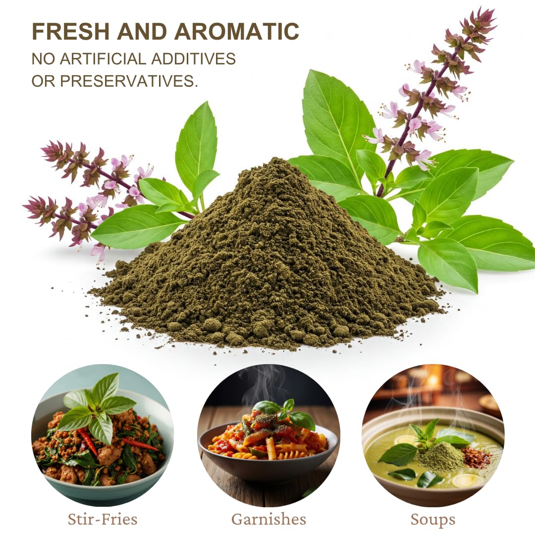 Organic Sweet Basil Powder - Premium Ground Thai Spice - Culinary Seasoning for Soups, Sauces, Pasta, and Pesto