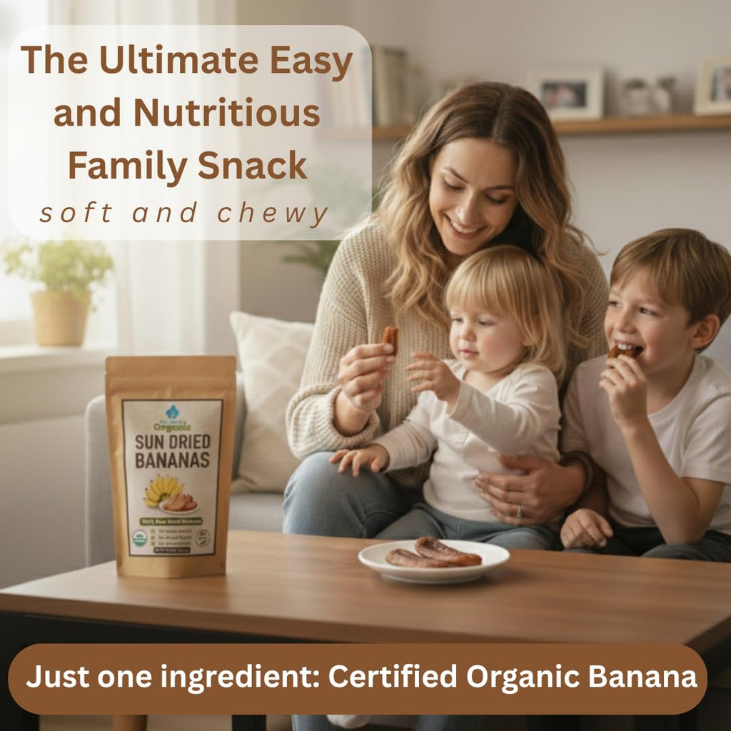 Organic Sun Dried Whole Bananas | No Sugar Added | No Preservatives | Unsulfured | Soft and Chewy Little Bananas | Thai Natural Fruit Snacks | Super Potassium Snack 12.6 OZ | Pack of 1