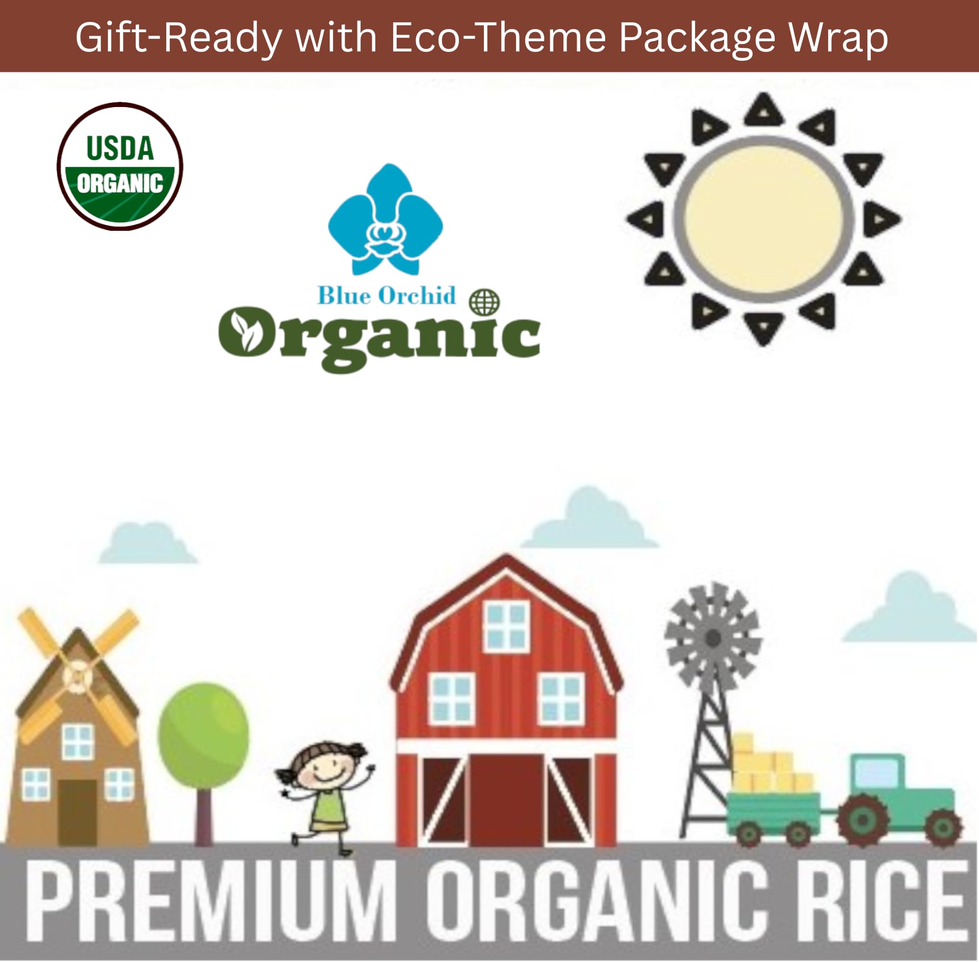Certified Organic Thai Jasmine Rice Gift Set - Medley Rice 4 Kinds - Brown, Red, Purple Riceberry, Mixed Rice - 2 LB Eco Gift Set
