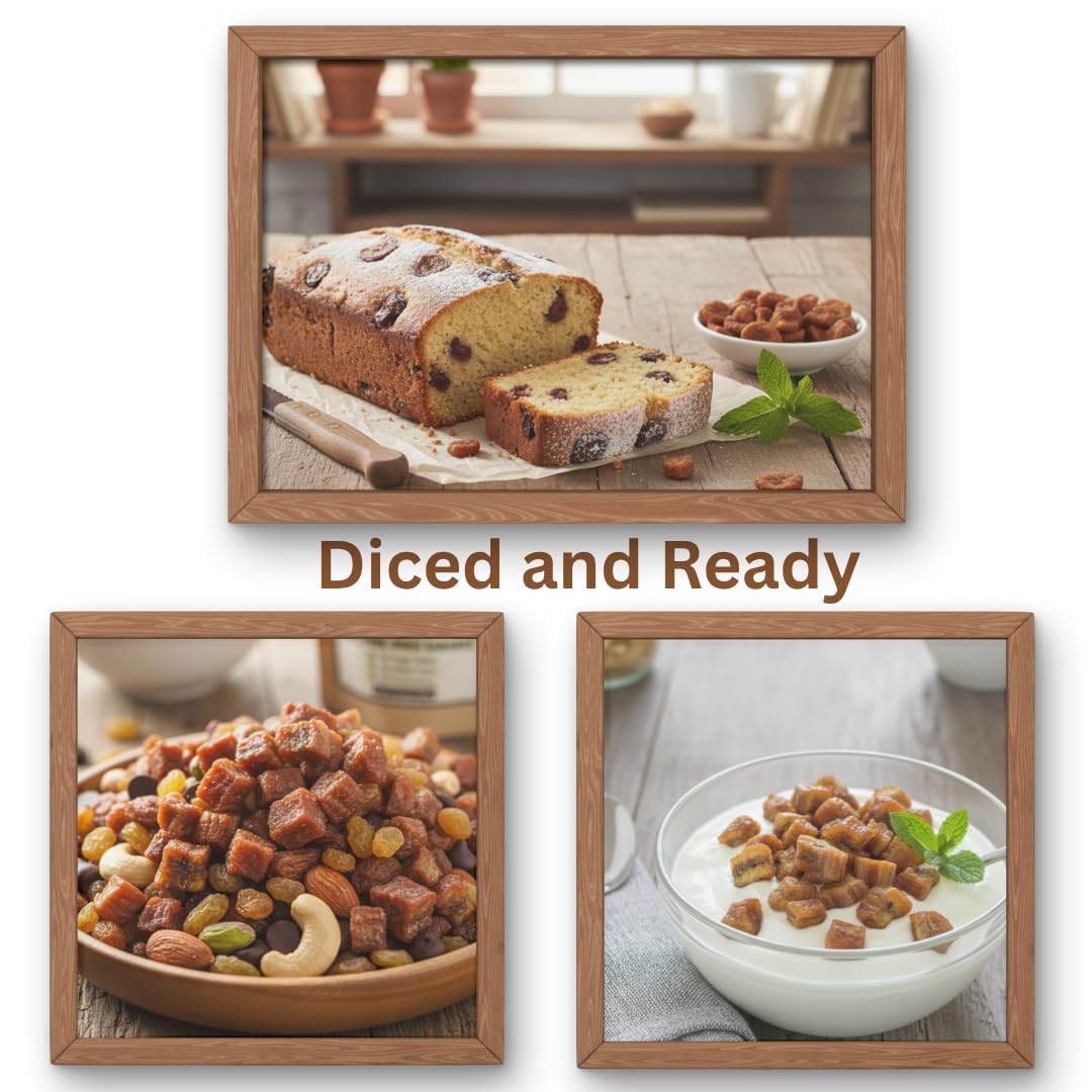 Organic Sun Dried Bananas Diced Fruit Pieces - Healthy Thai Natural Fruit Snacks - Soft and Chewy - No Sugar Added - No Preservatives - Unsulfured