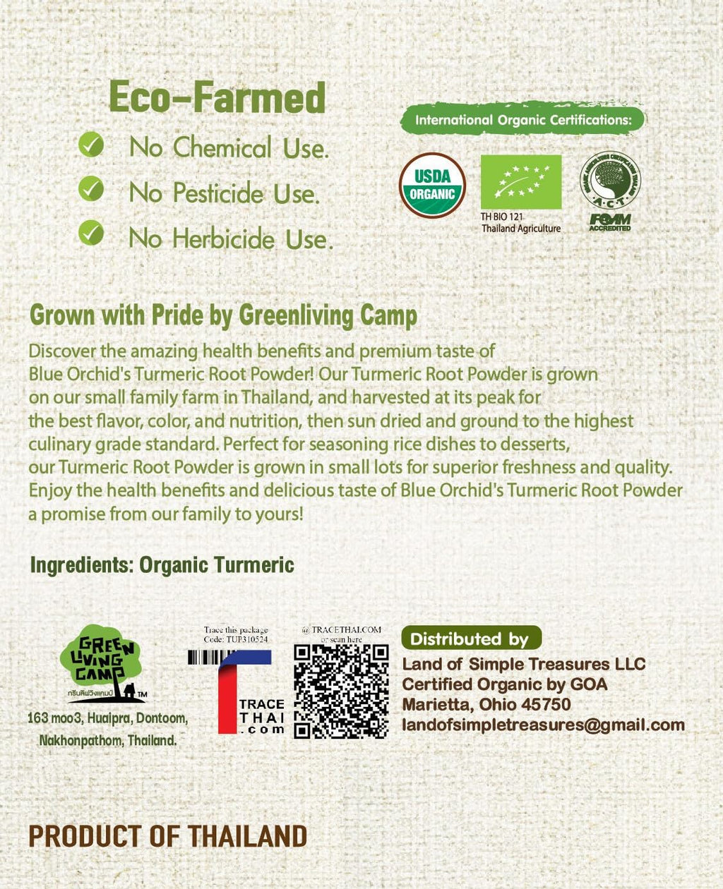 Organic Turmeric Powder - Curcumin Spice for Soups, Curries, Rice Dishes and Drinks - Non-Irradiated Gluten Free Spice from Thailand