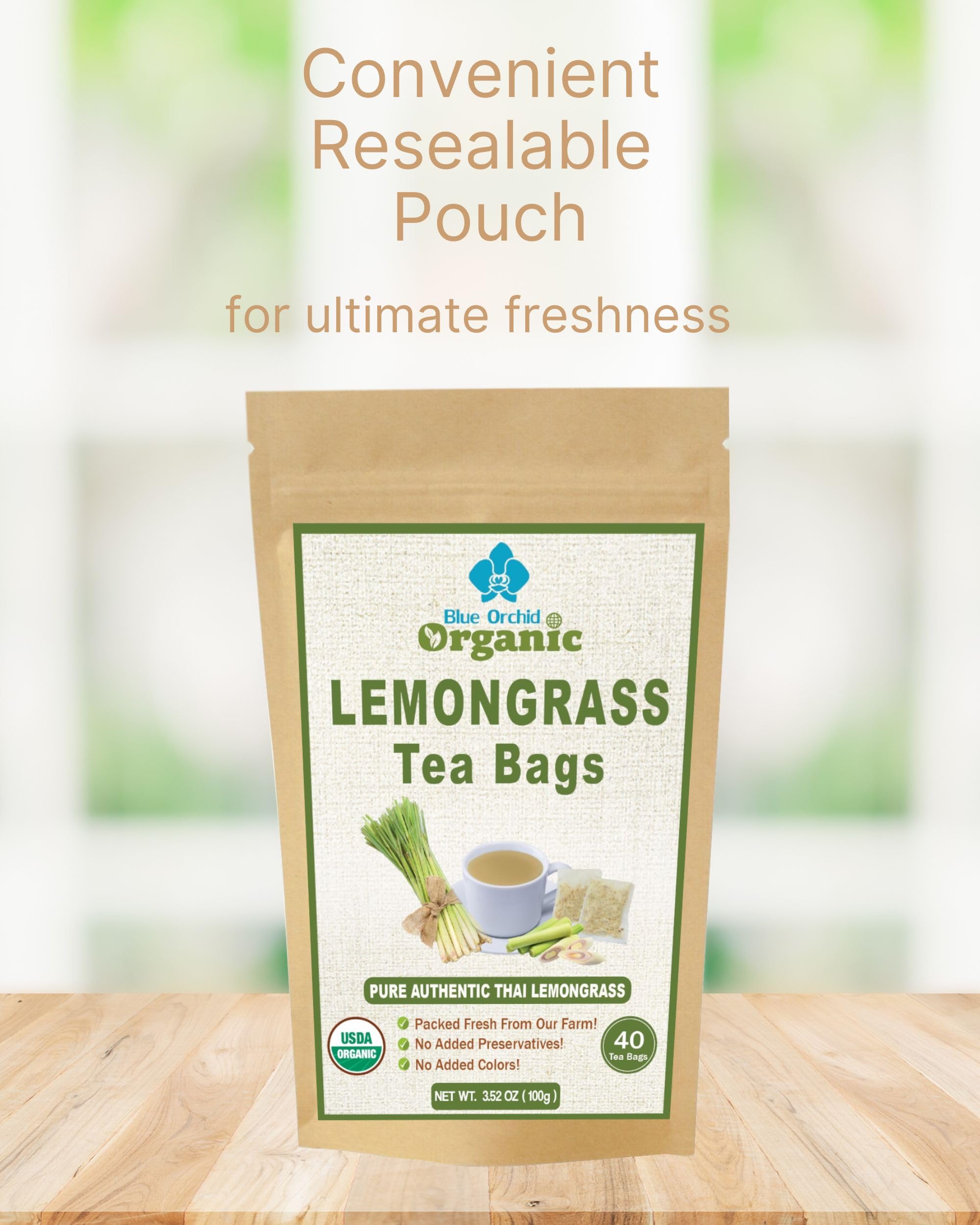 Organic Lemongrass Tea Bags - 40 Natural Corn Fiber Sachets - for Hot or Cold Drinks - Caffeine Free