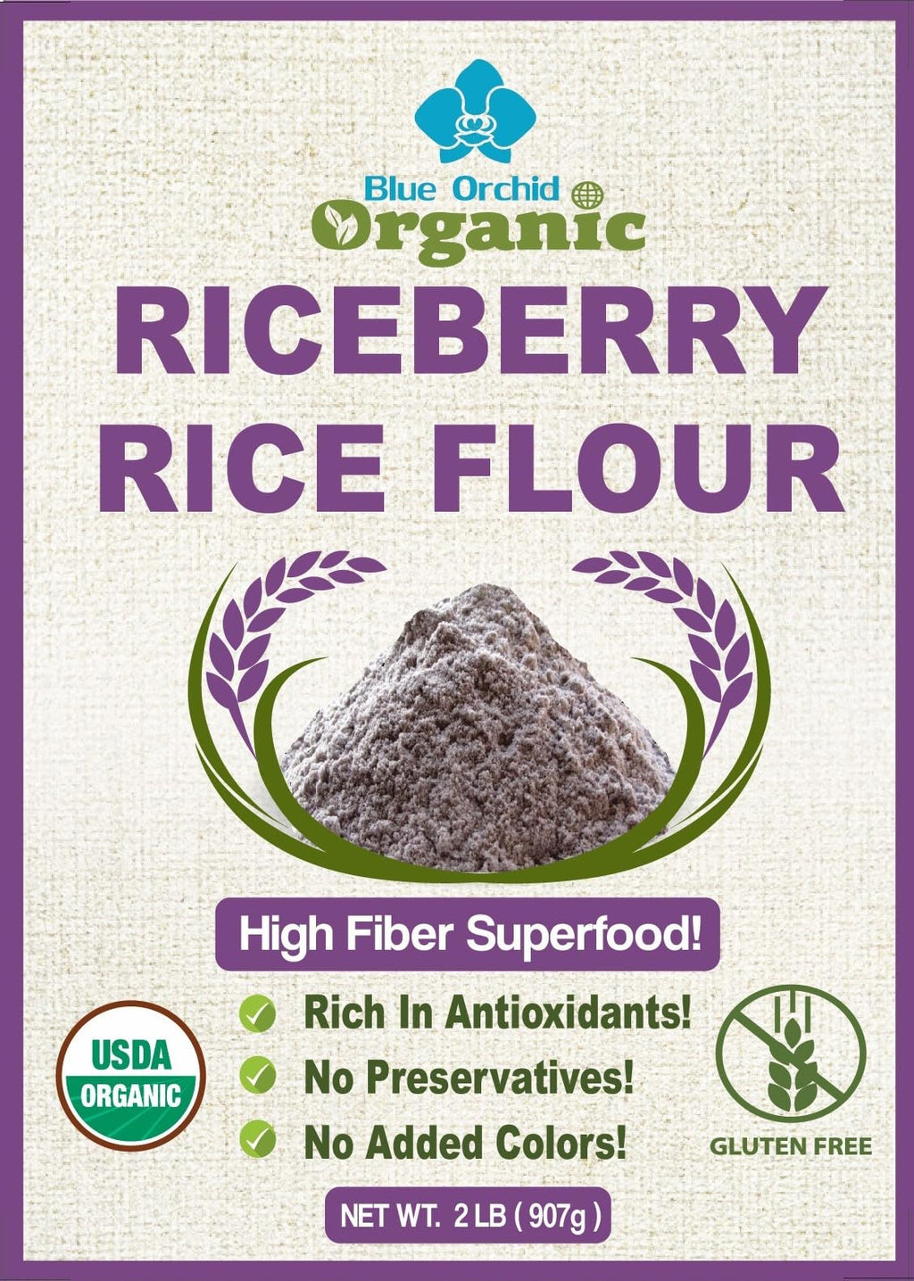Organic Riceberry Flour - Superfine Gluten Free for Baking - 100% Whole Grain Thai Rice Flour - 2 LB