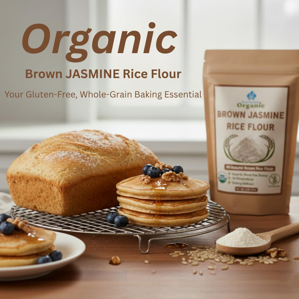 Brown Rice Flour - Organic Thai Jasmine Rice Flour - Superfine Gluten Free for Baking - 100% Whole Grain - 2 LB