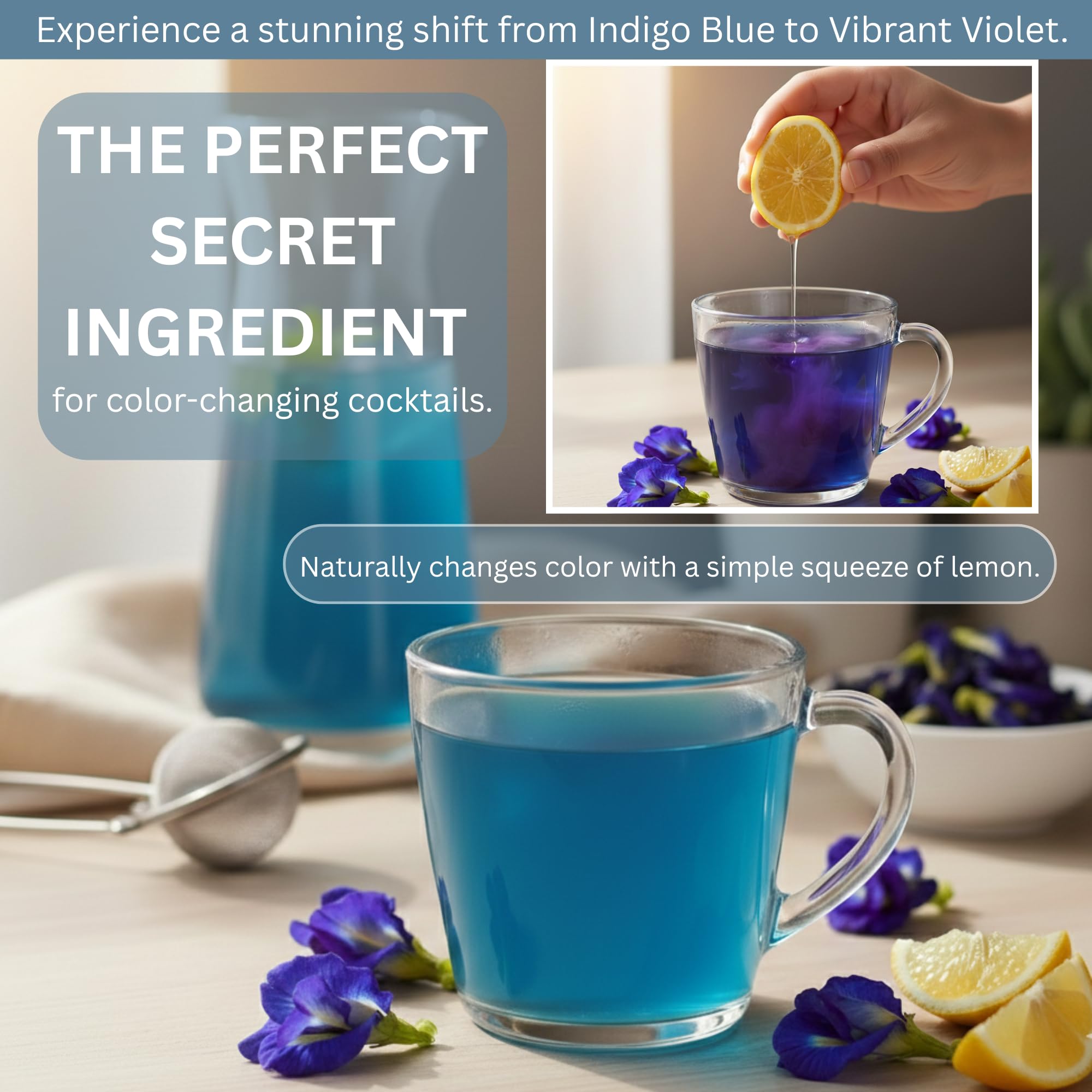 Organic Butterfly Pea Flowers - Healthy Herbal Loose Leaf Blue Tea - Natural Food Coloring - Caffeine Free 1.75OZ