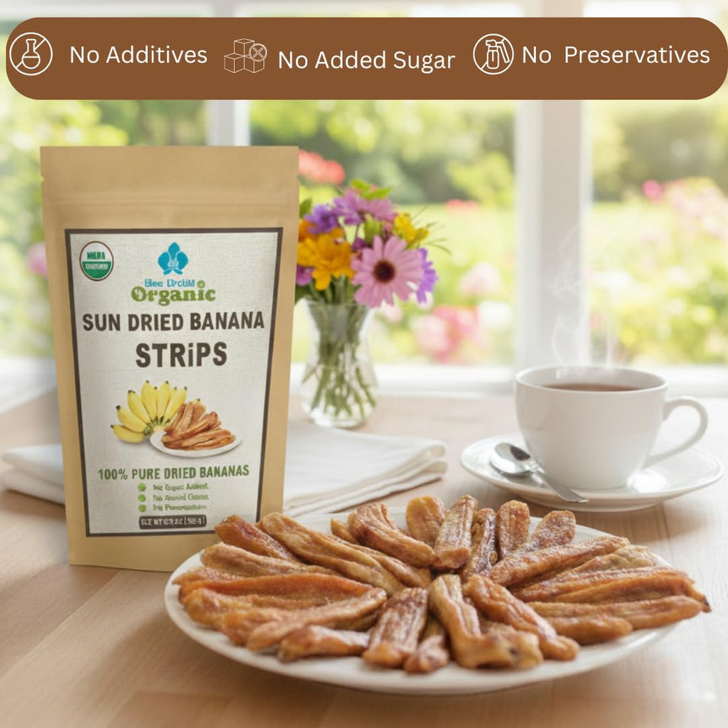 Organic Sun Dried Banana Strips - No Sugar Added - No Preservatives - Unsulfured - Soft and Chewy - Natural Fruit Snacks 12.6 OZ