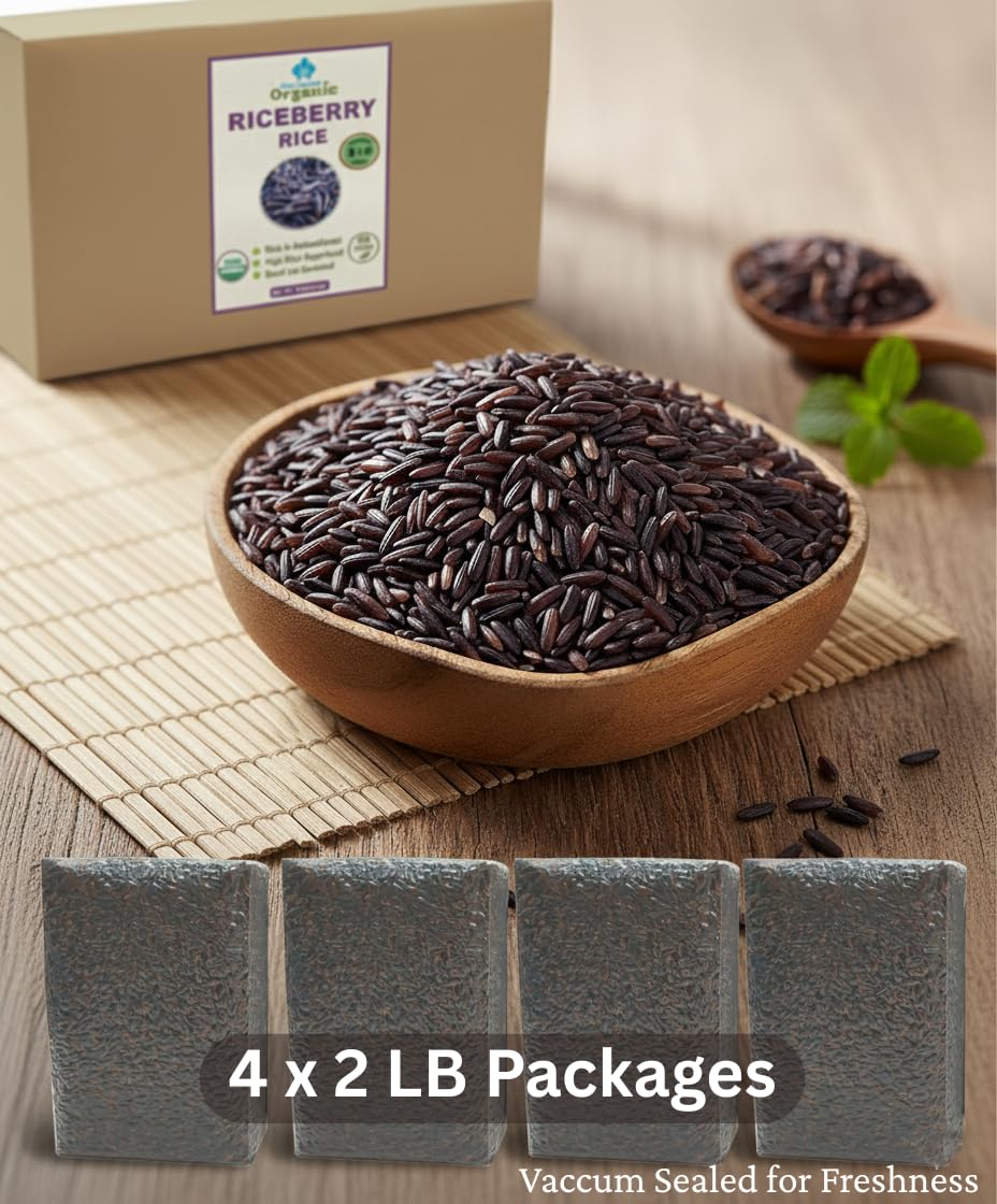 Organic Riceberry Rice Value Pack - Purple Thai Black Jasmine Rice - USDA Certified - Premium Freshness - Small Lot Harvest Direct from our Farm to your Table - 8 LB